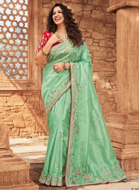 Green Colour PRERANA Heavy Designer Wedding Wear Net Organza Latest Saree Collection 1604